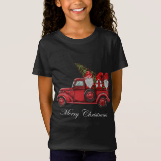  rode vrachtwagen met drie gnomen Merry Christma T-shirt
