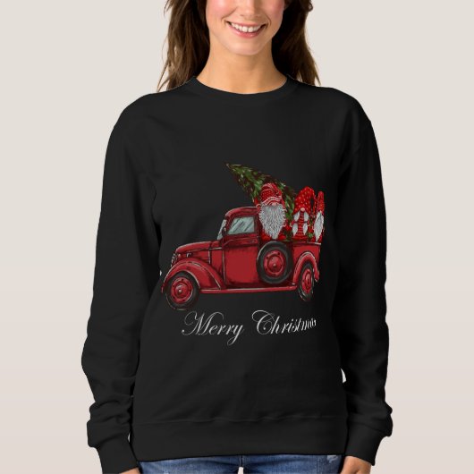  rode vrachtwagen met drie gnomen Merry Christma Trui (Voorkant)