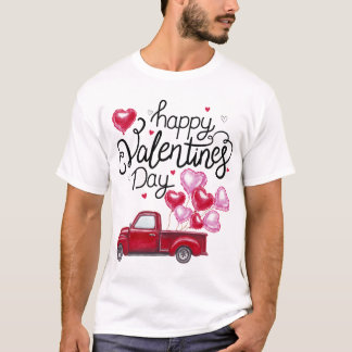 Rode Vrachtwagen met harten Gelukkige Valentijnsda T-shirt