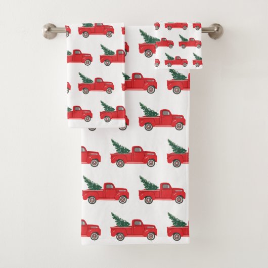 Rode Vrachtwagen met het Badhanddoek van het Boomp Bad Handdoek (Insitu)