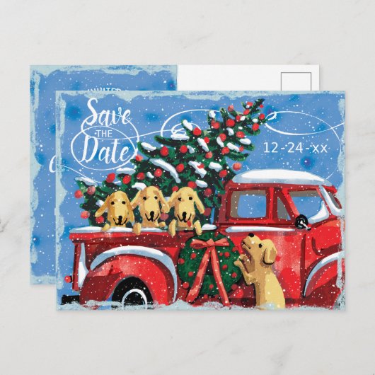  Rode Vrachtwagen met Honden Kerstfeest Uitnodiging Briefkaart (Voorkant / Achterkant)