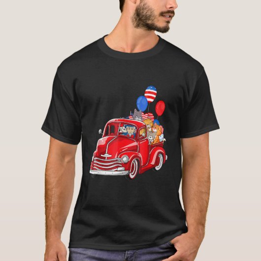 Rode vrachtwagen met katten 4 juli ballon kostuum t-shirt (Voorkant)