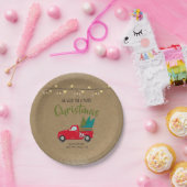  rode vrachtwagen met kerstbomen op Kraft Papieren Bordje (Feest)