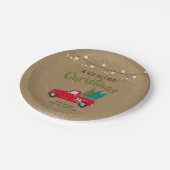 rode vrachtwagen met kerstbomen op Kraft Papieren Bordje (Gekanteld)