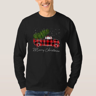 Rode vrachtwagen met kerstboom Buffalo Plaid Kerst T-shirt