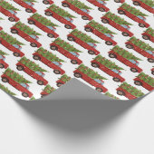 Rode vrachtwagen met kerstboom cadeaupapier (Hoek)