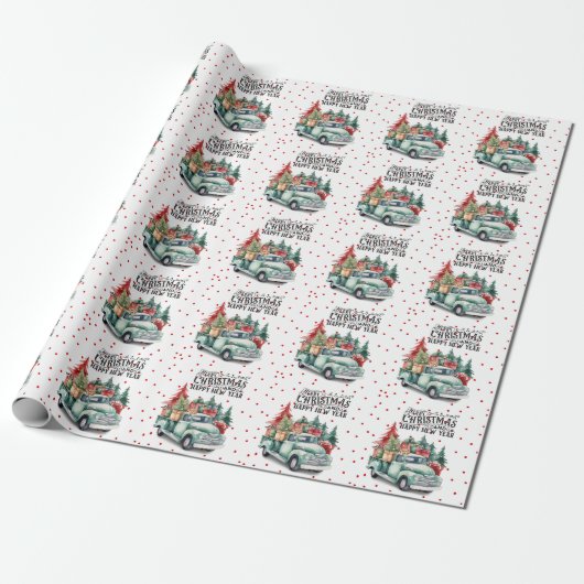 rode vrachtwagen met kerstboom cadeaupapier (Uitgerold)