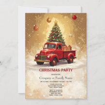 Rode vrachtwagen met kerstboom en cadeaus Kerstmis