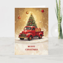 Rode vrachtwagen met kerstboom en cadeaus vakantie