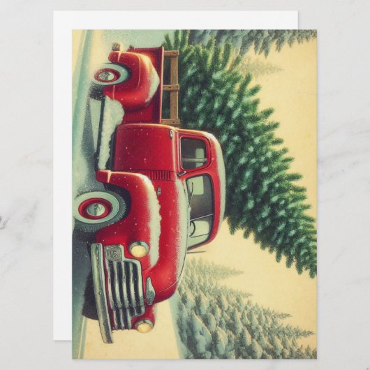  rode vrachtwagen met kerstboom feestdagenkaart (Voorkant / Achterkant)