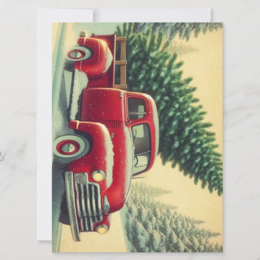  rode vrachtwagen met kerstboom feestdagenkaart (Voorkant)