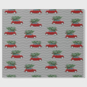  Rode Vrachtwagen met kerstboom Gray Chevron Cadeaupapier (Vlak)