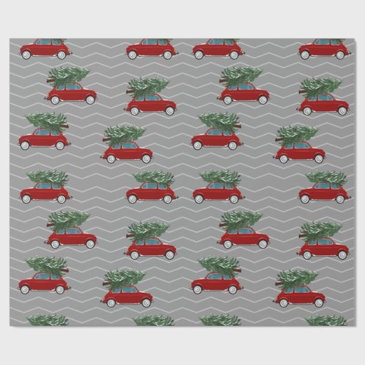  Rode Vrachtwagen met kerstboom Gray Chevron Cadeaupapier (Vlak)
