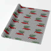  Rode Vrachtwagen met kerstboom Gray Chevron Cadeaupapier (Uitgerold)