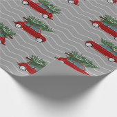  Rode Vrachtwagen met kerstboom Gray Chevron Cadeaupapier (Hoek)