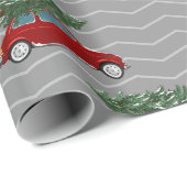  Rode Vrachtwagen met kerstboom Gray Chevron Cadeaupapier (Rol Hoek)