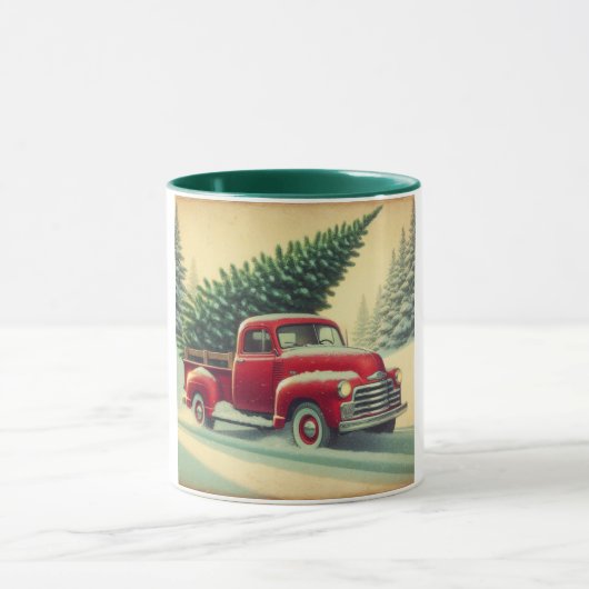 rode vrachtwagen met kerstboom mok (Midden)