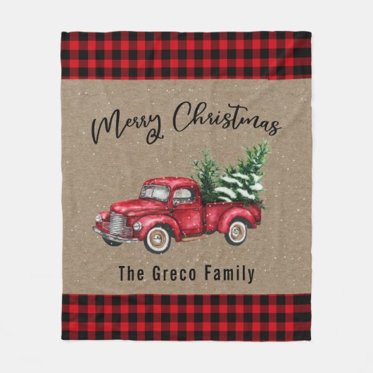  rode vrachtwagen met kerstboom Plaid Naam Fleece Deken (Voorkant)