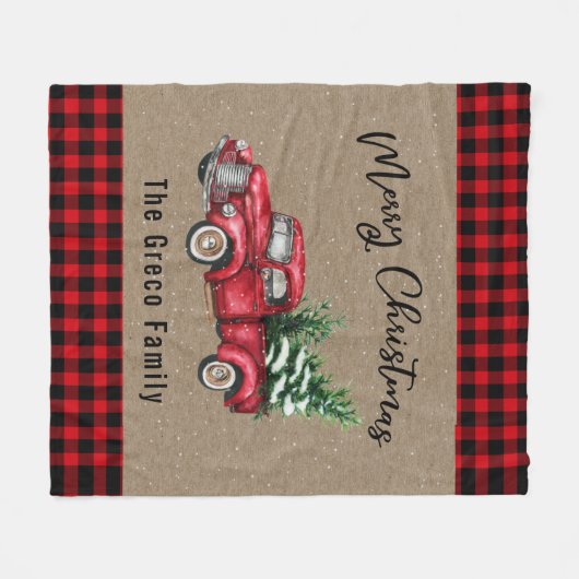  rode vrachtwagen met kerstboom Plaid Naam Fleece Deken (Voorkant (Horizontaal))