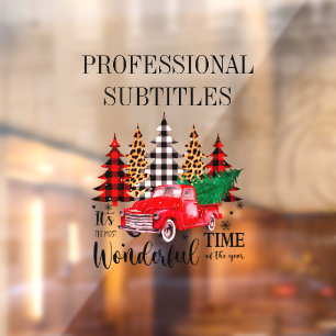 Rode  vrachtwagen met kerstboom raamsticker