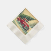  rode vrachtwagen met kerstboom servet (Hoek)