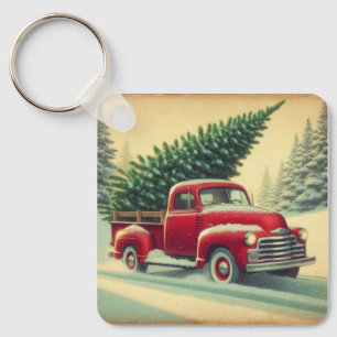 rode vrachtwagen met kerstboom sleutelhanger