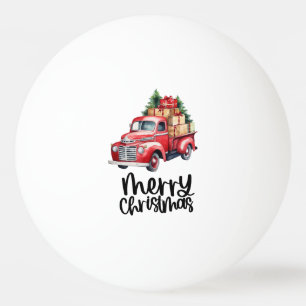 Rode vrachtwagen met Kerstboom voor Pingpongspeler Pingpongbal