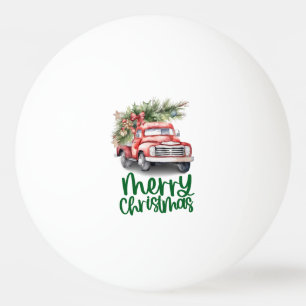 Rode vrachtwagen met Kerstboom voor Pingpongspeler Pingpongbal