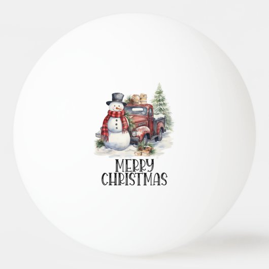 Rode vrachtwagen met Kerstboom voor Pingpongspeler Pingpongbal (Voorkant)