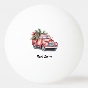 Rode vrachtwagen met Kerstboom voor Pingpongspeler Pingpongbal