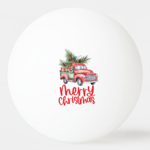Rode vrachtwagen met Kerstboom voor Pingpongspeler Pingpongbal