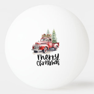 Rode vrachtwagen met Kerstboom voor Pingpongspeler Pingpongbal