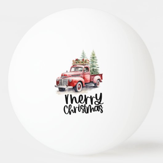Rode vrachtwagen met Kerstboom voor Pingpongspeler Pingpongbal (Voorkant)