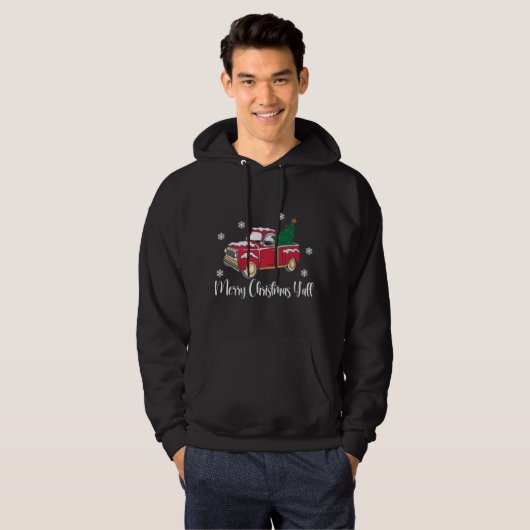 Rode  Vrachtwagen met Kerstboom Vrolijk Christus Hoodie (Voorkant volledig)
