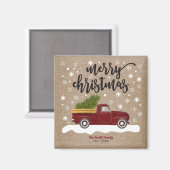 Rode vrachtwagen met kerstboomkaars Magneet (Voorkant / Achterkant)