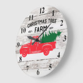 Rode  vrachtwagen met kerstboomklok grote klok (Hoek)