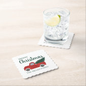 Rode vrachtwagen met kerstboomnaam kartonnen onderzetters (Insitu)