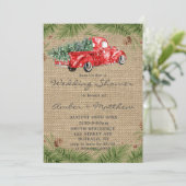 Rode Vrachtwagen met kerstbruiloft nodigt u uit (Staand voorkant)