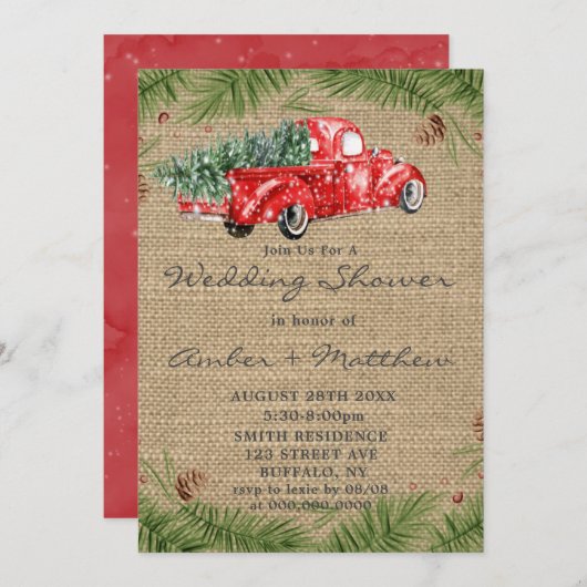 Rode Vrachtwagen met kerstbruiloft nodigt u uit (Voorkant / Achterkant)