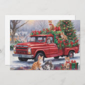 Rode vrachtwagen met kerstcadeaus en katjes feestdagenkaart (Voorkant / Achterkant)