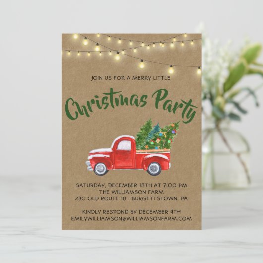 Rode  Vrachtwagen met kerstfeestdag Kaart (Staand voorkant)