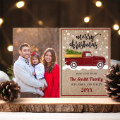  Rode vrachtwagen met kerstfoto's met bomen Feestdagenkaart