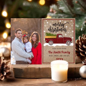  Rode vrachtwagen met kerstfoto's met bomen Feestdagenkaart