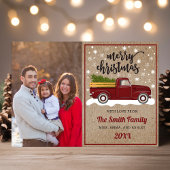  Rode vrachtwagen met kerstfoto's met bomen Feestdagenkaart