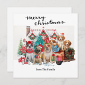 rode vrachtwagen met kersthonden feestdagenkaart (Voorkant / Achterkant)