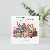 rode vrachtwagen met kersthonden feestdagenkaart (Staand voorkant)