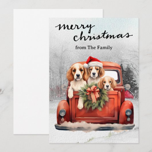  rode vrachtwagen met kersthonden feestdagenkaart (Voorkant / Achterkant)