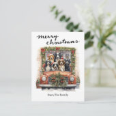  rode vrachtwagen met kersthonden feestdagenkaart (Staand voorkant)