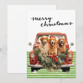 rode vrachtwagen met kersthonden feestdagenkaart (Voorkant / Achterkant)
