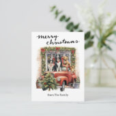 rode vrachtwagen met kersthonden feestdagenkaart (Staand voorkant)